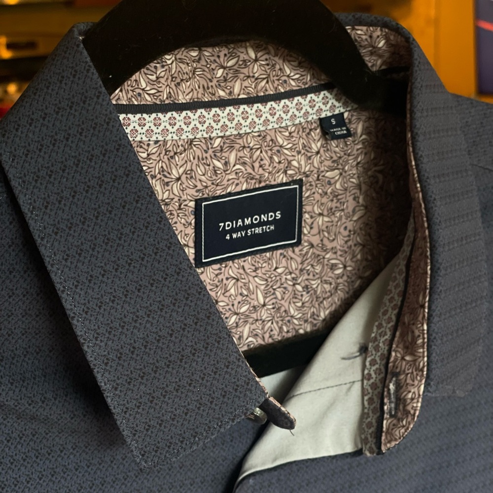 7 Diamonds Shirt Mens S Blue Liberty 4-Way Stretch Woven Geometric Long Sleeve